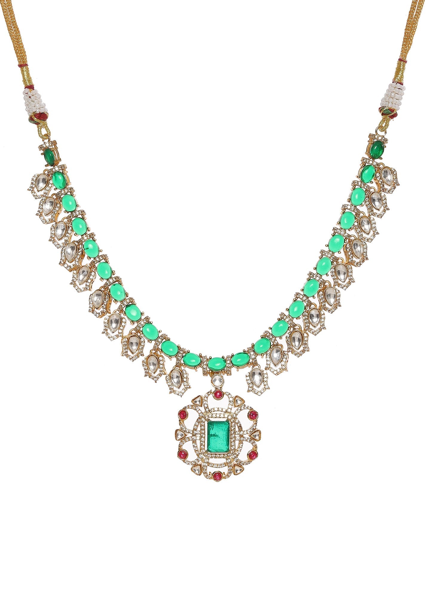 Multi Color Kundan and Stone Choker with Earrings - Ruby Raang Ruby Raang Studio