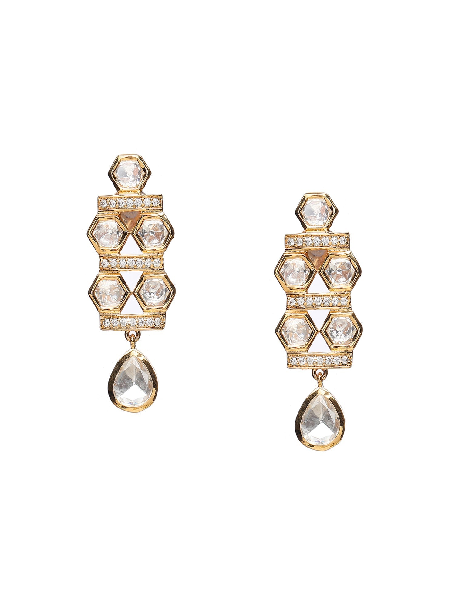 Kundan & Mossainite Necklace with Earrings - Ruby Raang Ruby Raang Studio