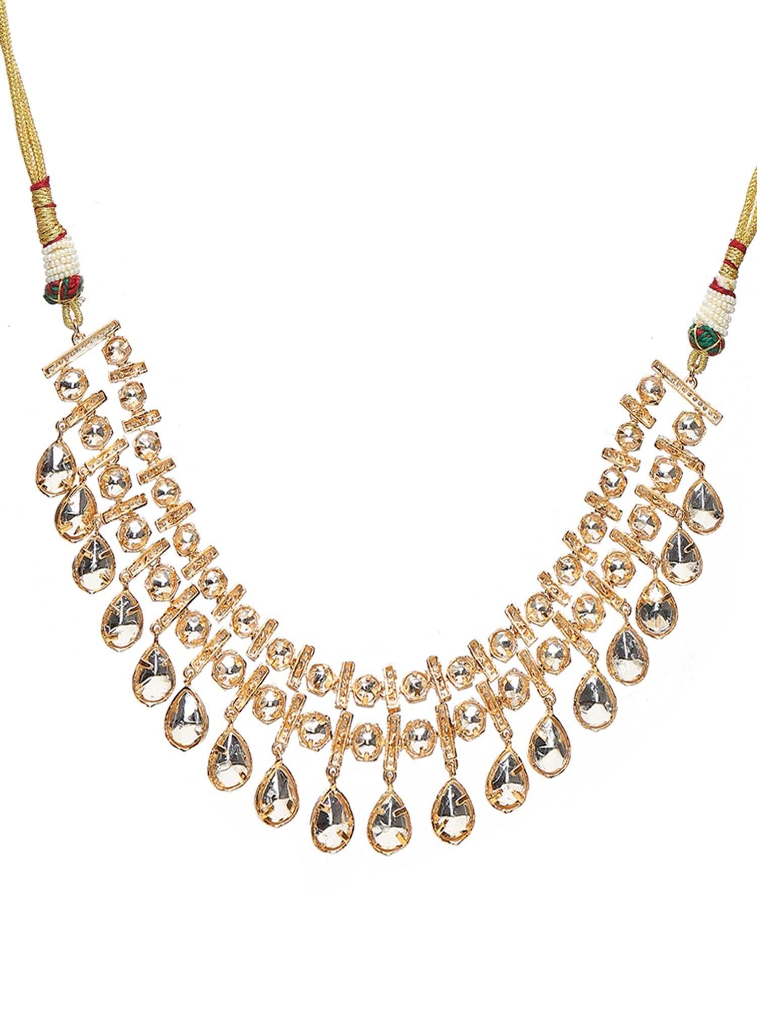 Kundan & Mossainite Necklace with Earrings - Ruby Raang Ruby Raang Studio