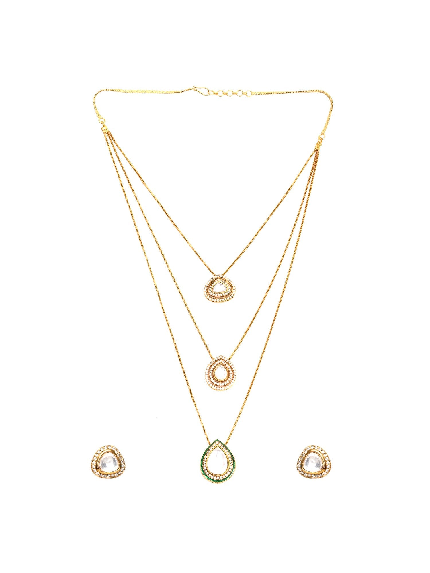 Layered Kundan Neckpiece with Matching Studs - Ruby Raang Ruby Raang Studio