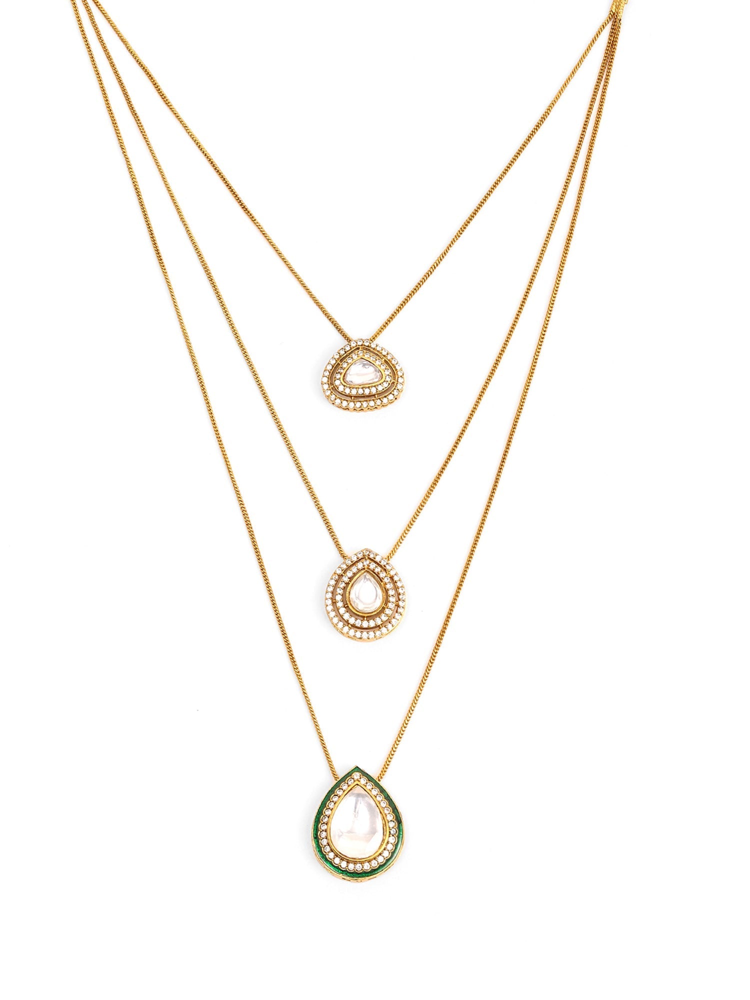 Layered Kundan Neckpiece with Matching Studs - Ruby Raang Ruby Raang Studio