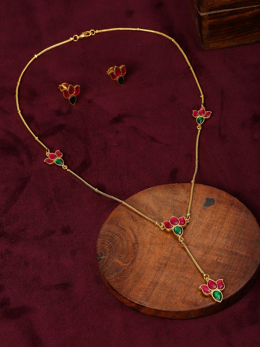 Handcrafted Patchi Kundan Necklace with Studs - Ruby Raang Ruby Raang Studio