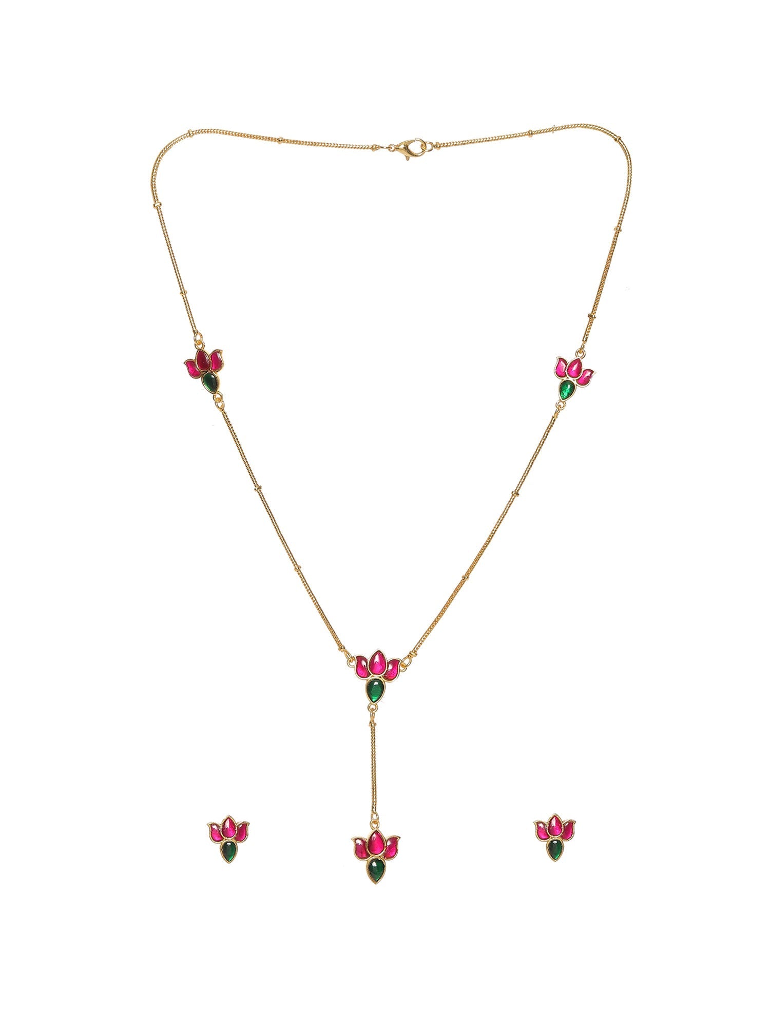 Handcrafted Patchi Kundan Necklace with Studs - Ruby Raang Ruby Raang Studio