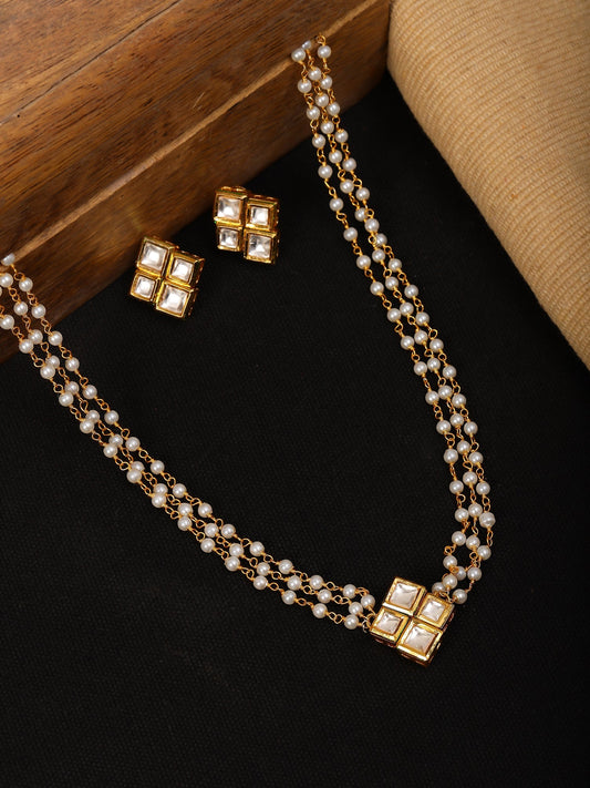 Kundan in Pearl String with Matching Studs - Ruby Raang