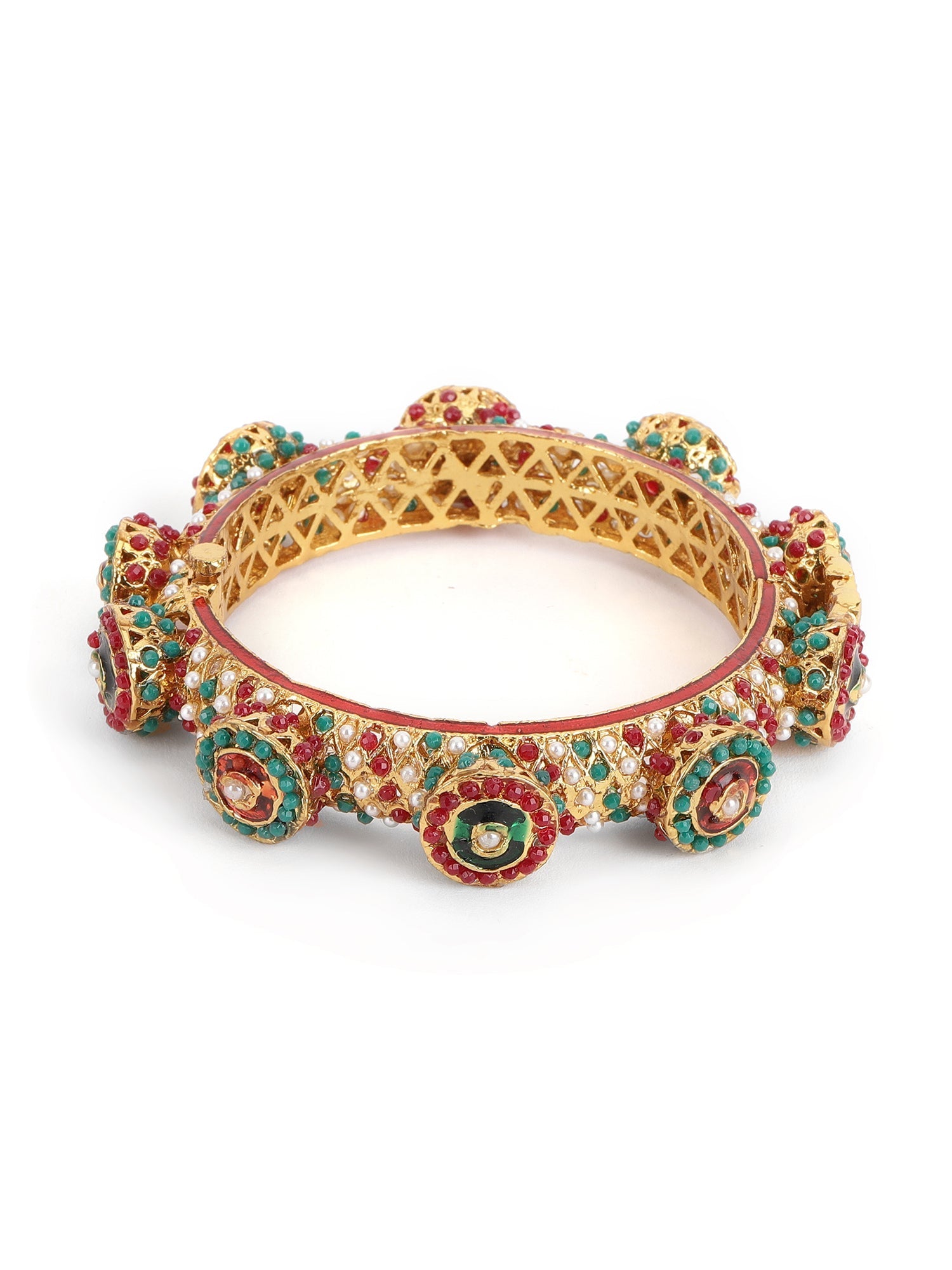 Rajwada Red - Green Hues Handcrafted Heavy Bangles (set of 2) - Ruby Raang Ruby Raang Studio