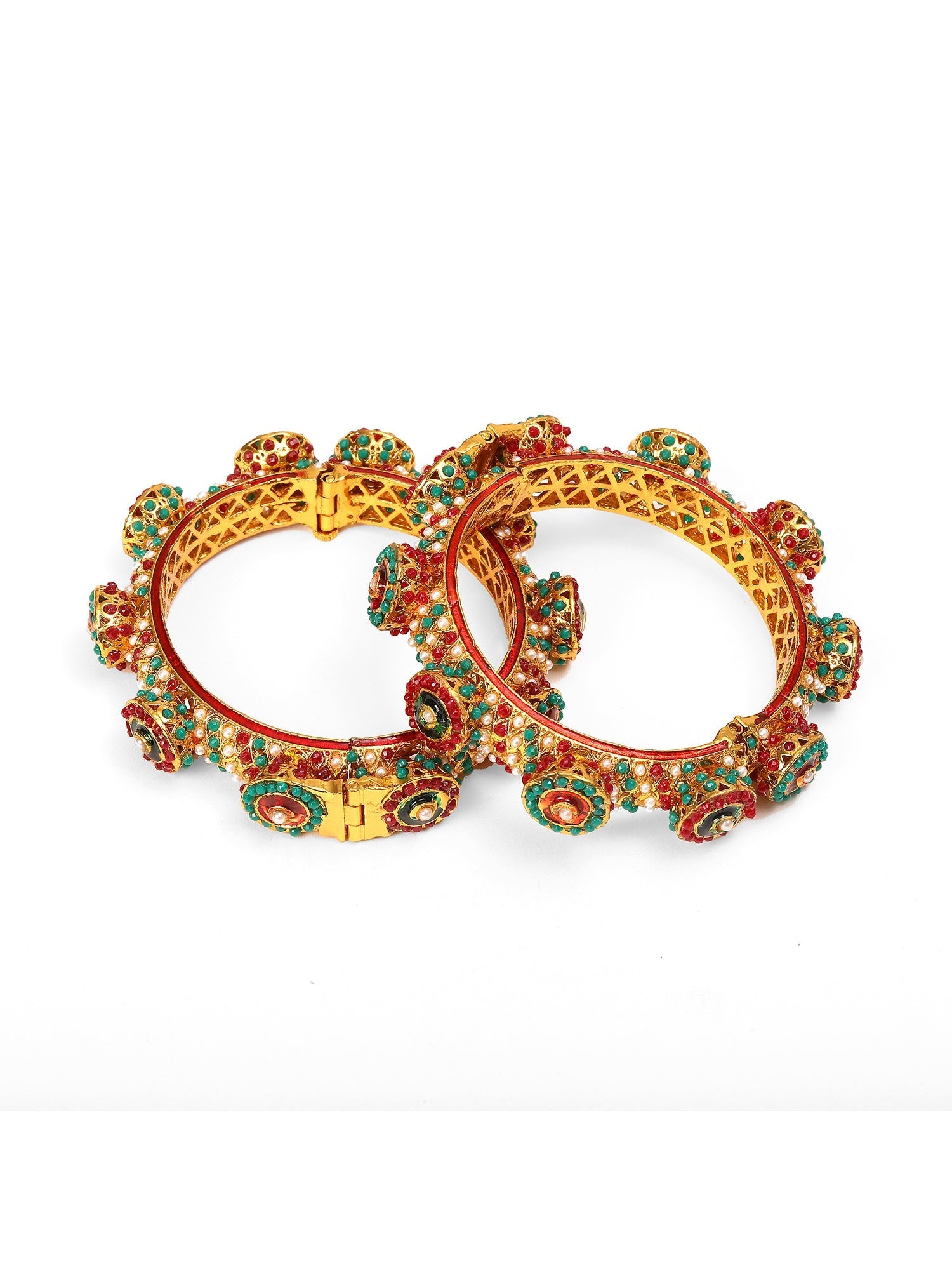 Rajwada Red - Green Hues Handcrafted Heavy Bangles (set of 2) - Ruby Raang Ruby Raang Studio