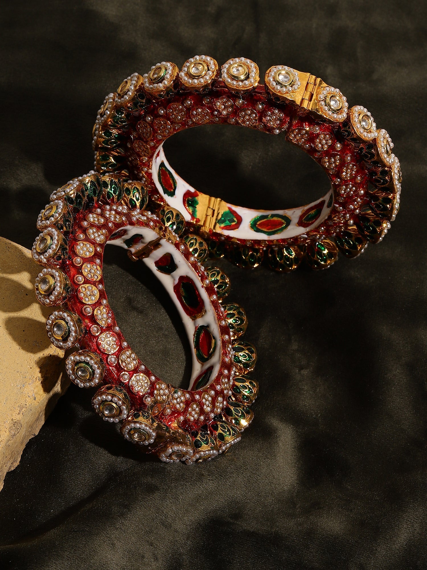 Red Meenakari Handcrafted Heavy Bangles (set of 2) - Ruby Raang Ruby Raang Studio