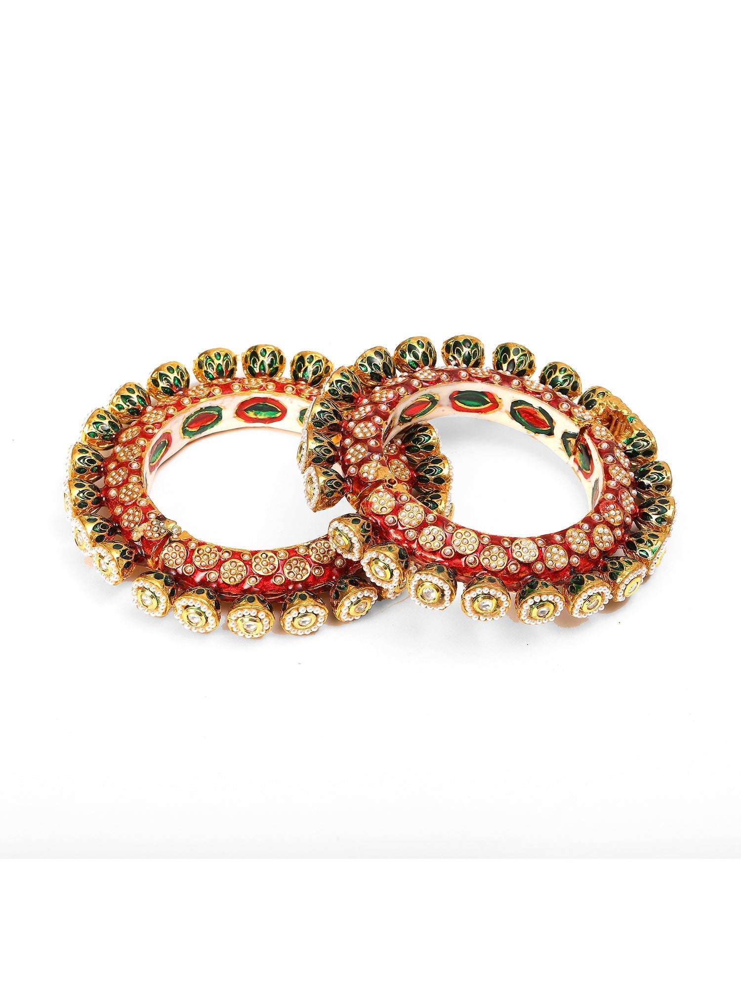 Red Meenakari Handcrafted Heavy Bangles (set of 2) - Ruby Raang Ruby Raang Studio