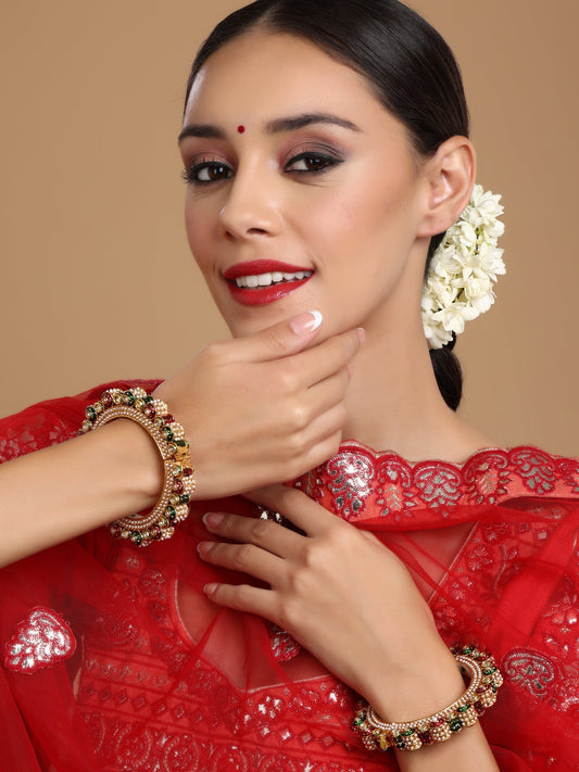 Pearl Meenakari Handcrafted Heavy Bangles (set of 2) - Ruby Raang