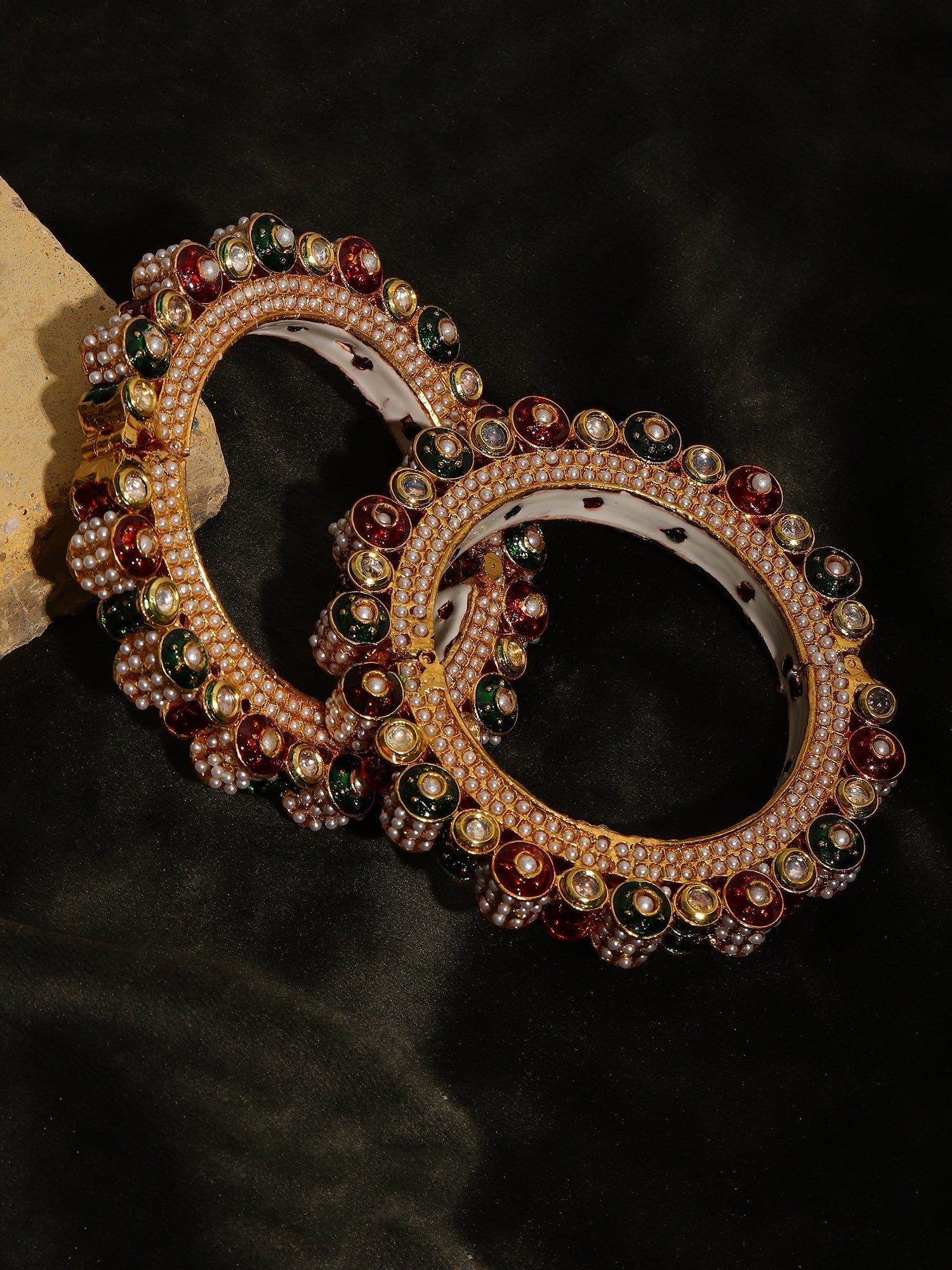 Pearl Meenakari Handcrafted Heavy Bangles (set of 2) - Ruby Raang Ruby Raang Studio