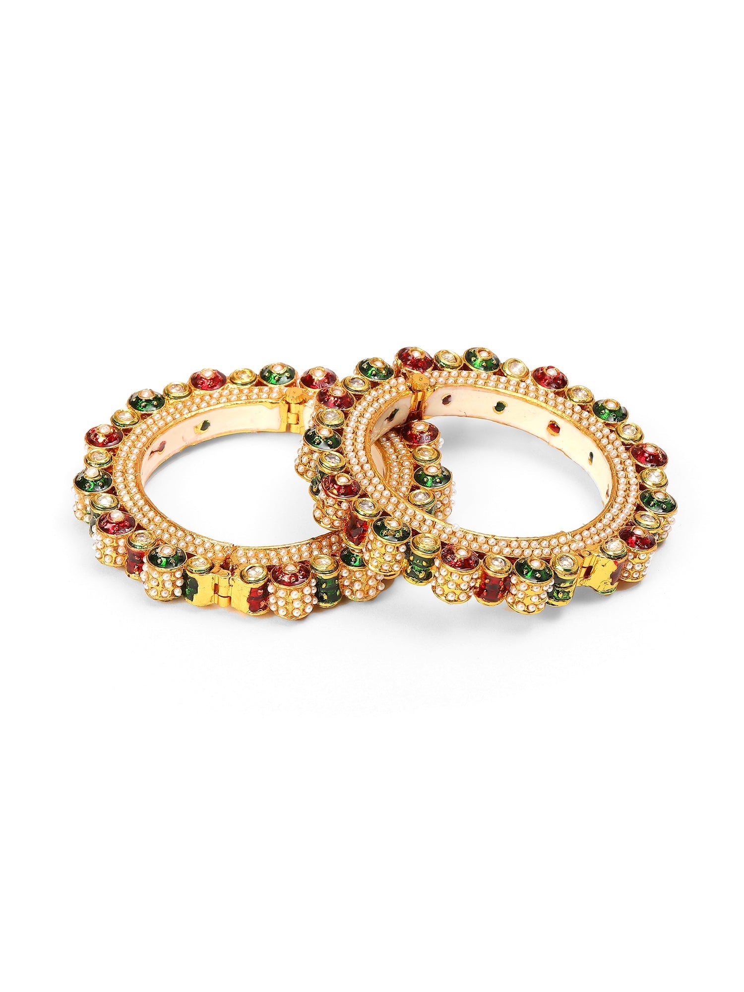 Pearl Meenakari Handcrafted Heavy Bangles (set of 2) - Ruby Raang Ruby Raang Studio