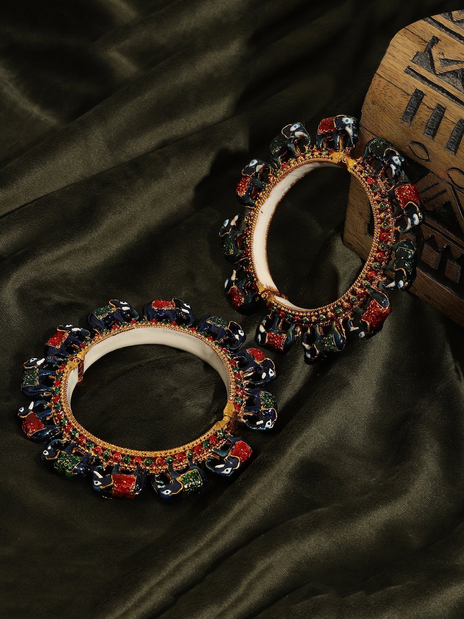 Elephant Blue Meenakari Handcrafted Heavy Bangles (set of 2) - Ruby Raang 