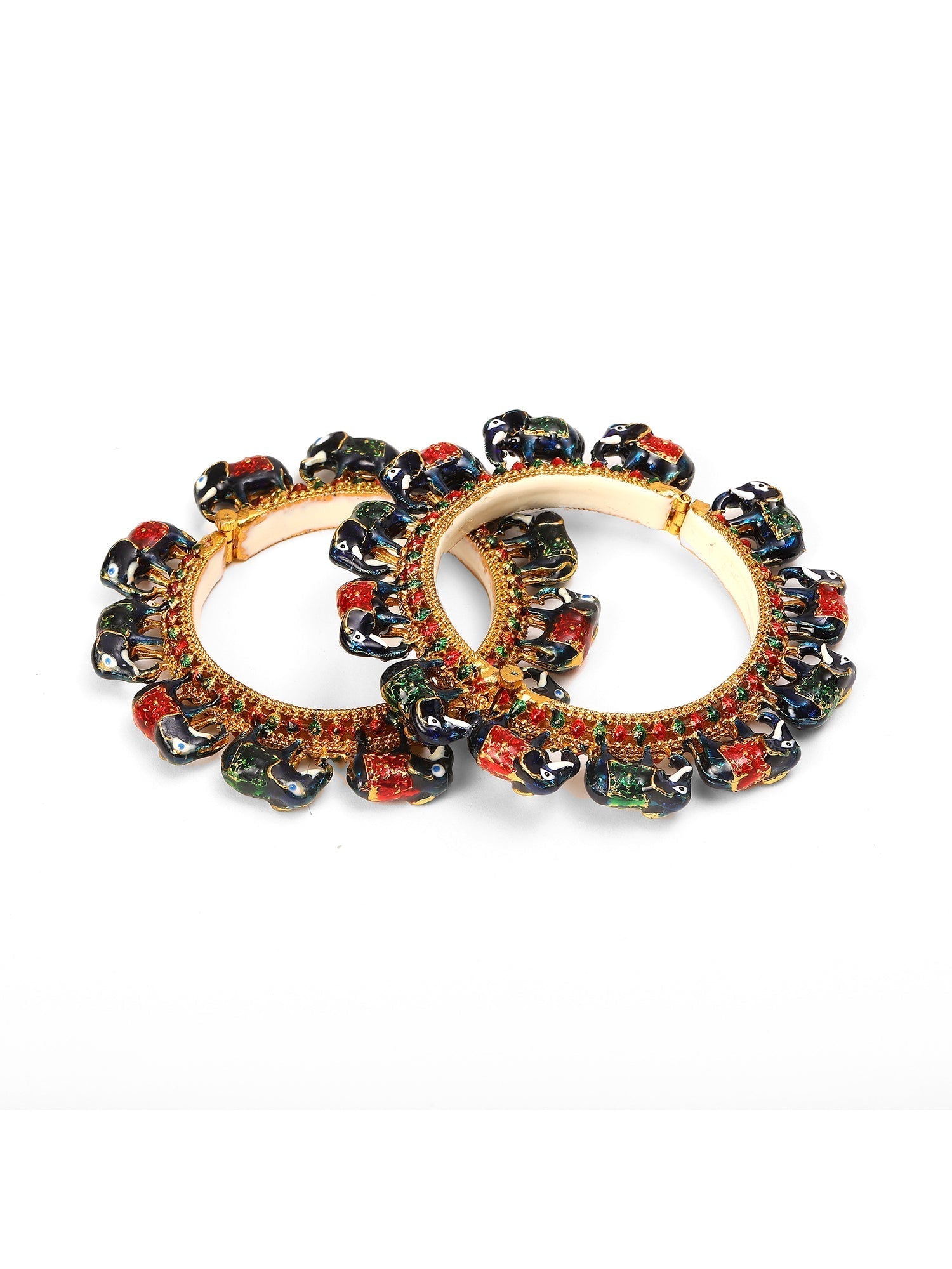 Elephant Blue Meenakari Handcrafted Heavy Bangles (set of 2) - Ruby Raang 