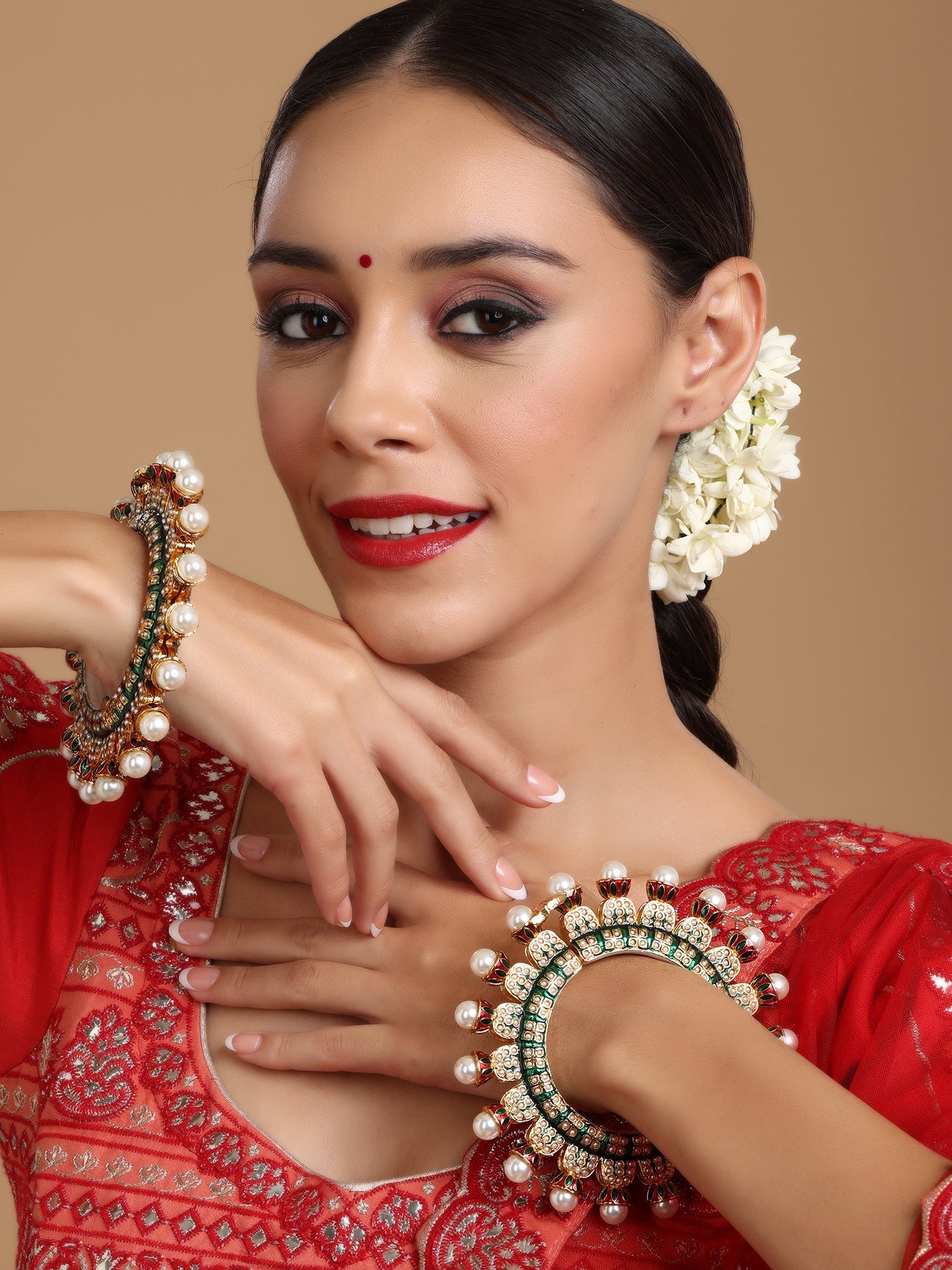 Oversized Pearl Meenakari Handcrafted Heavy Bangles (set of 2) - Ruby Raang Ruby Raang Studio