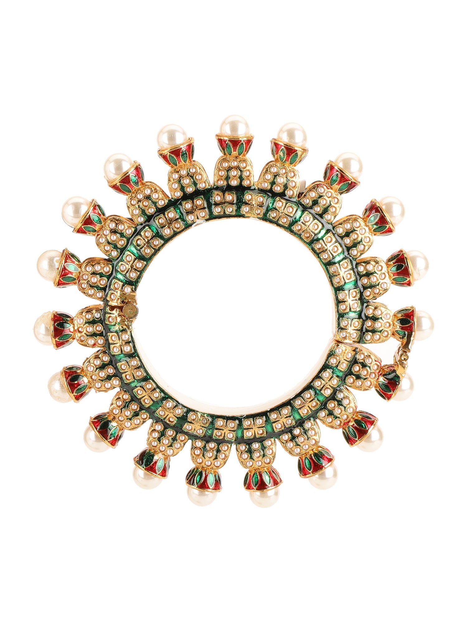 Oversized Pearl Meenakari Handcrafted Heavy Bangles (set of 2) - Ruby Raang Ruby Raang Studio