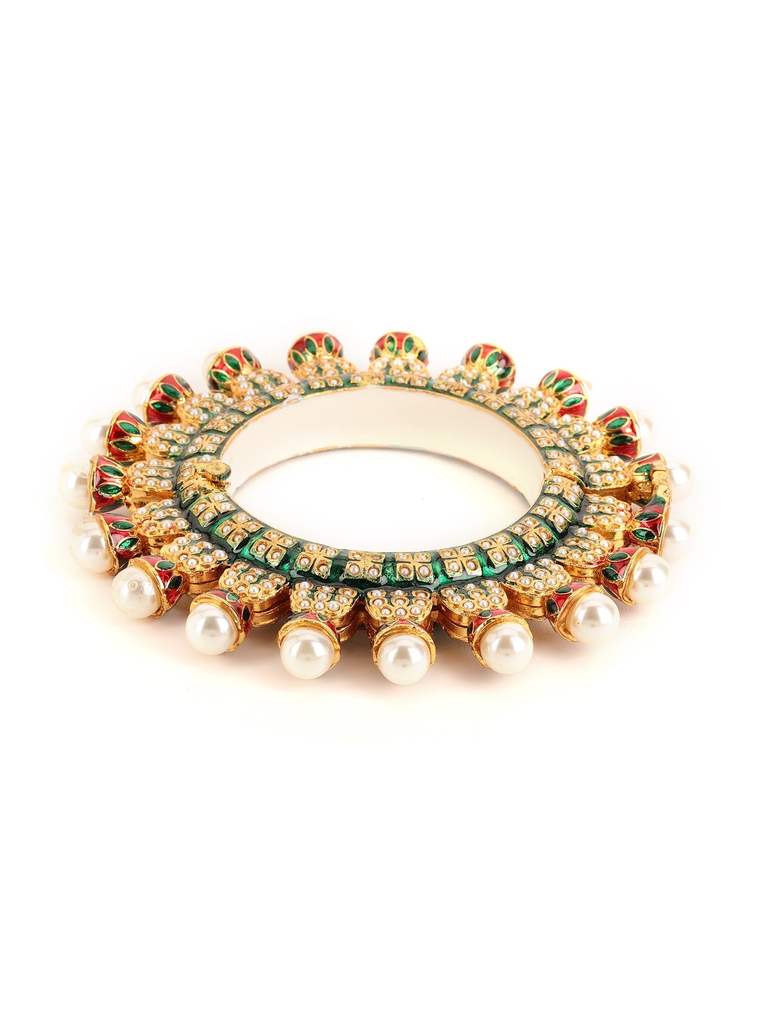 Oversized Pearl Meenakari Handcrafted Heavy Bangles (set of 2) - Ruby Raang Ruby Raang Studio