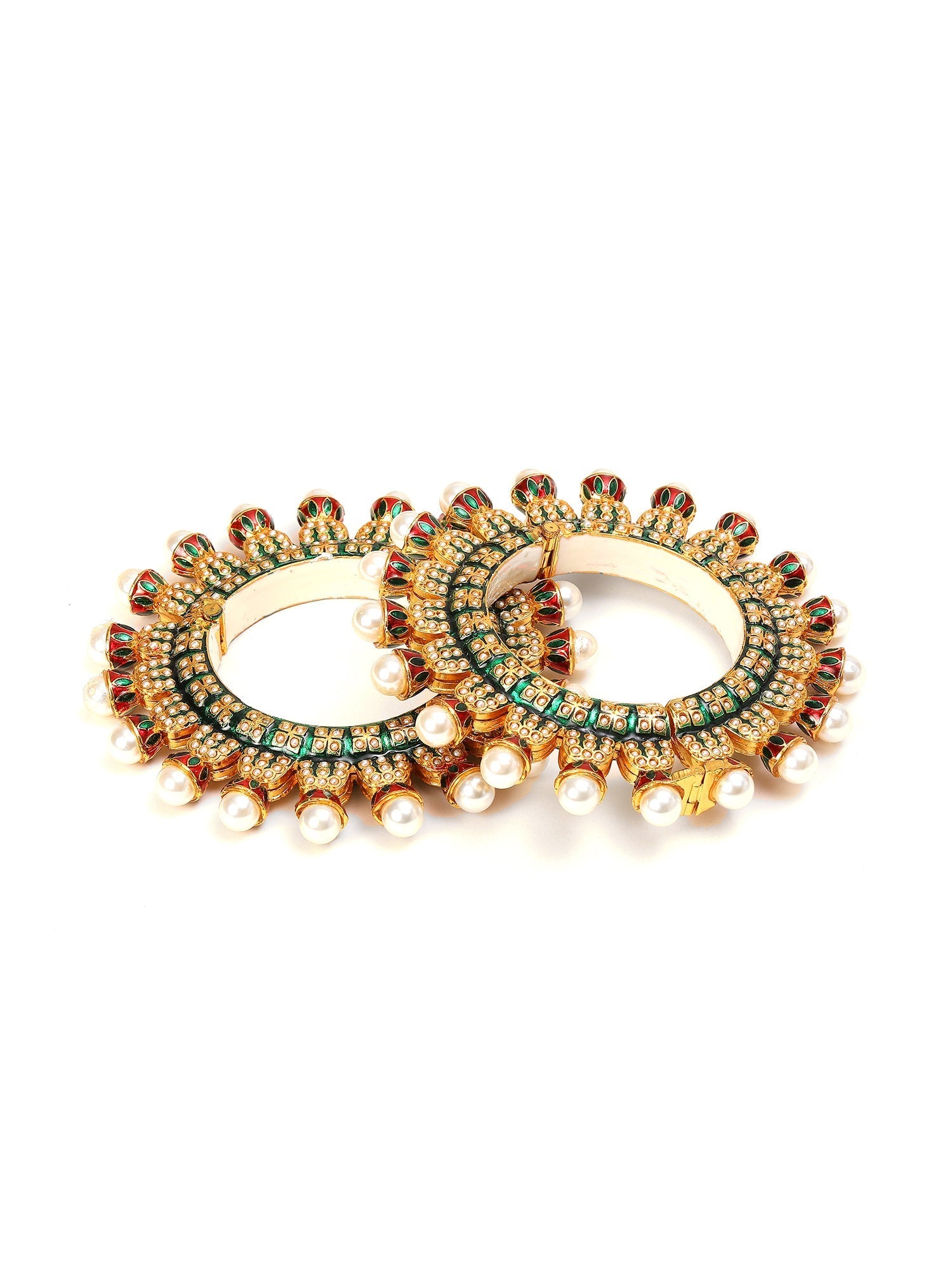 Oversized Pearl Meenakari Handcrafted Heavy Bangles (set of 2) - Ruby Raang Ruby Raang Studio