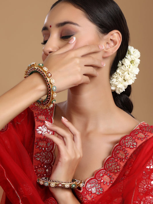 Multi Meenakari Handcrafted Heavy Bangles (set of 2) - Ruby Raang