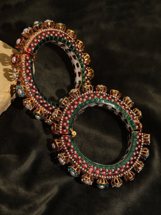 Multi Meenakari Handcrafted Heavy Bangles (set of 2) - Ruby Raang