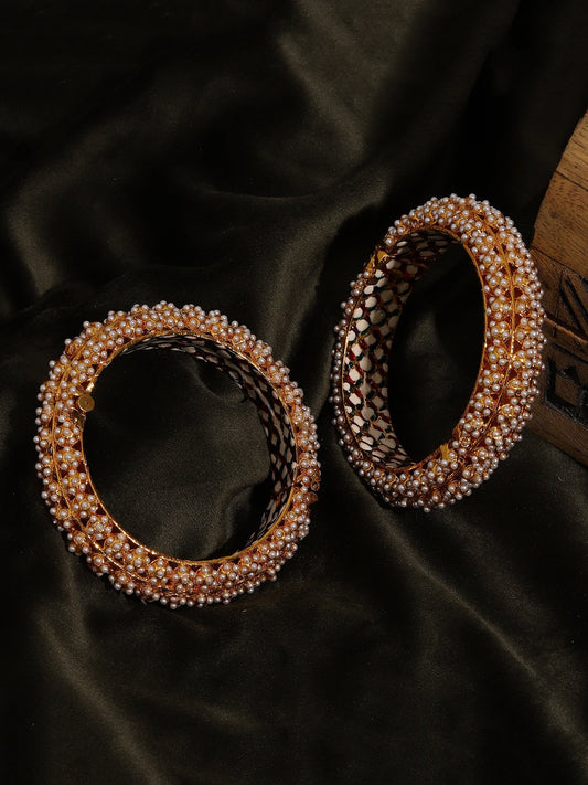 Handcrafted Pearl Heavy Bangles (set of 2) - Ruby Raang