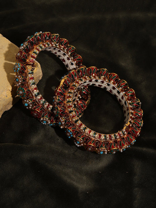 Handcrafted Heavy Bangles (set of 2) - Ruby Raang
