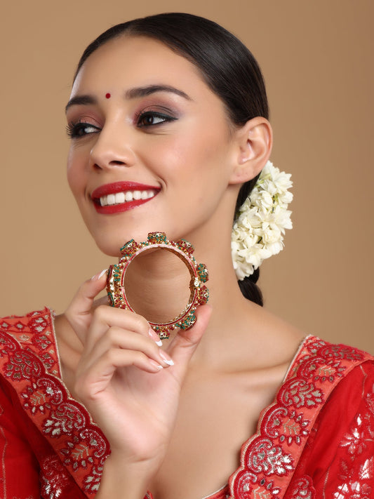 Rajwada Red - Green Hues Handcrafted Heavy Bangle - Ruby Raang