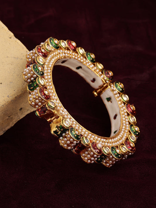 Pearl Meenakari Handcrafted Heavy Bangle - Ruby Raang