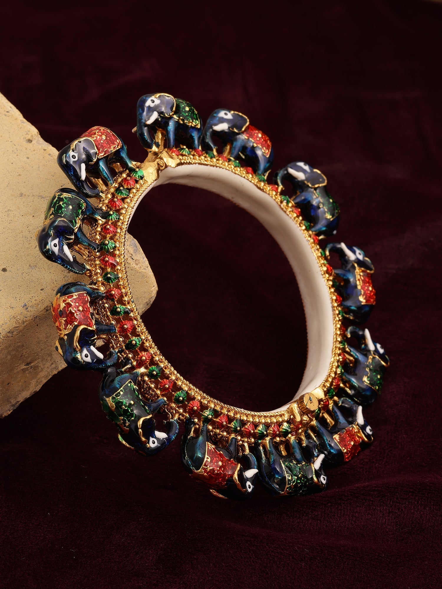 Elephant Blue Meenakari Handcrafted Heavy Bangle - Ruby Raang - Distacart