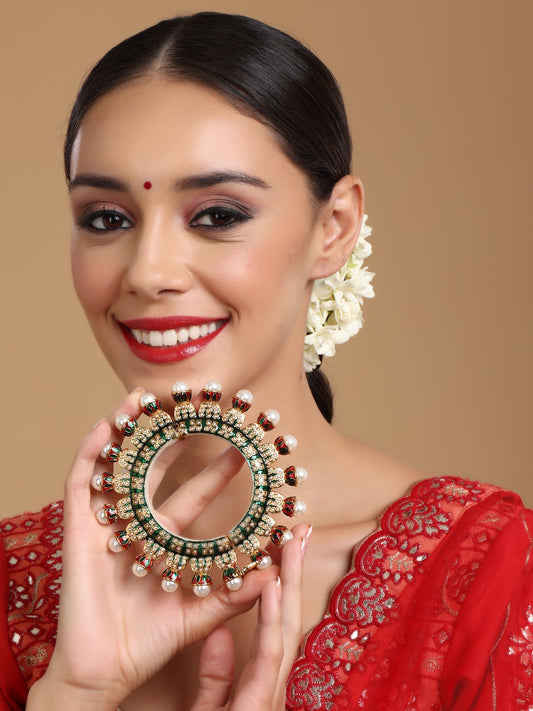 Oversized Pearl Meenakari Handcrafted Heavy Bangle - Ruby Raang