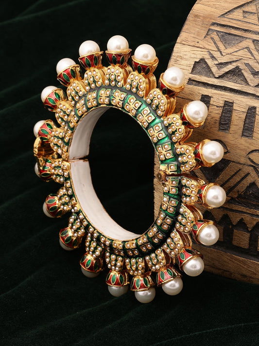 Oversized Pearl Meenakari Handcrafted Heavy Bangle - Ruby Raang