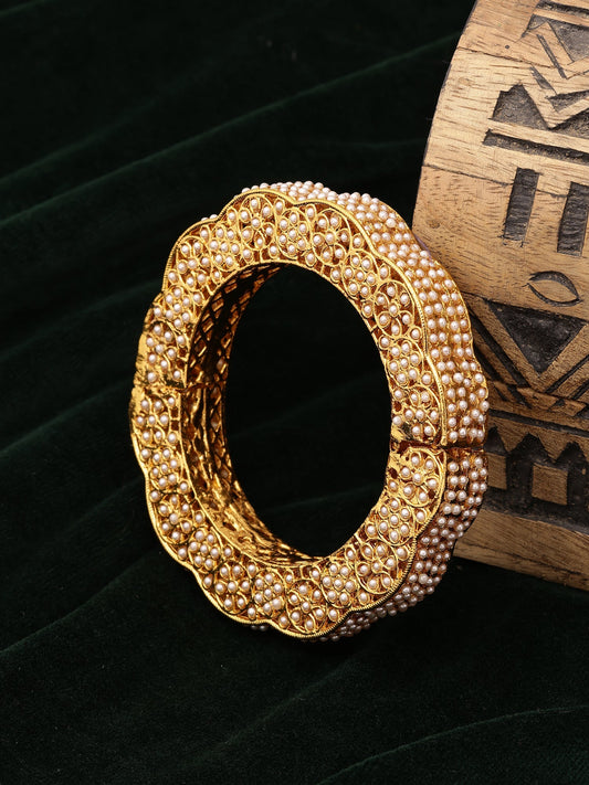 Golden Pearl Handcrafted Heavy Bangle - Ruby Raang