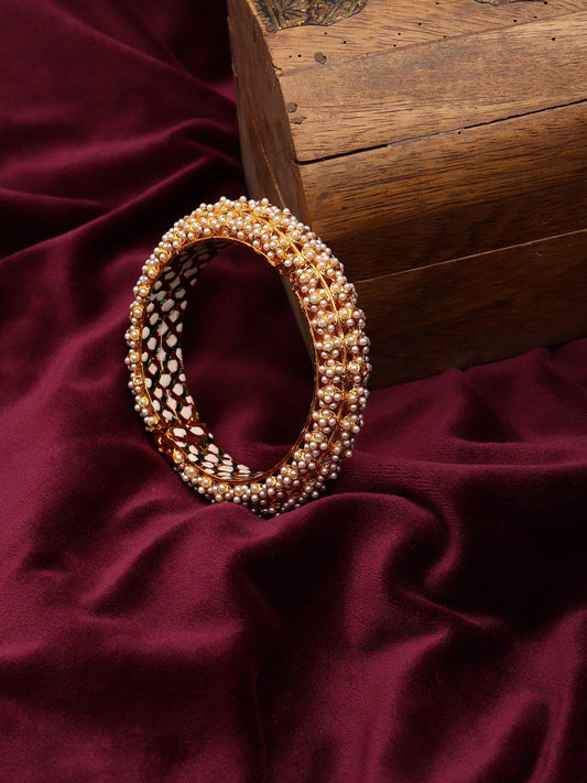 Handcrafted Pearl Heavy Bangle - Ruby Raang