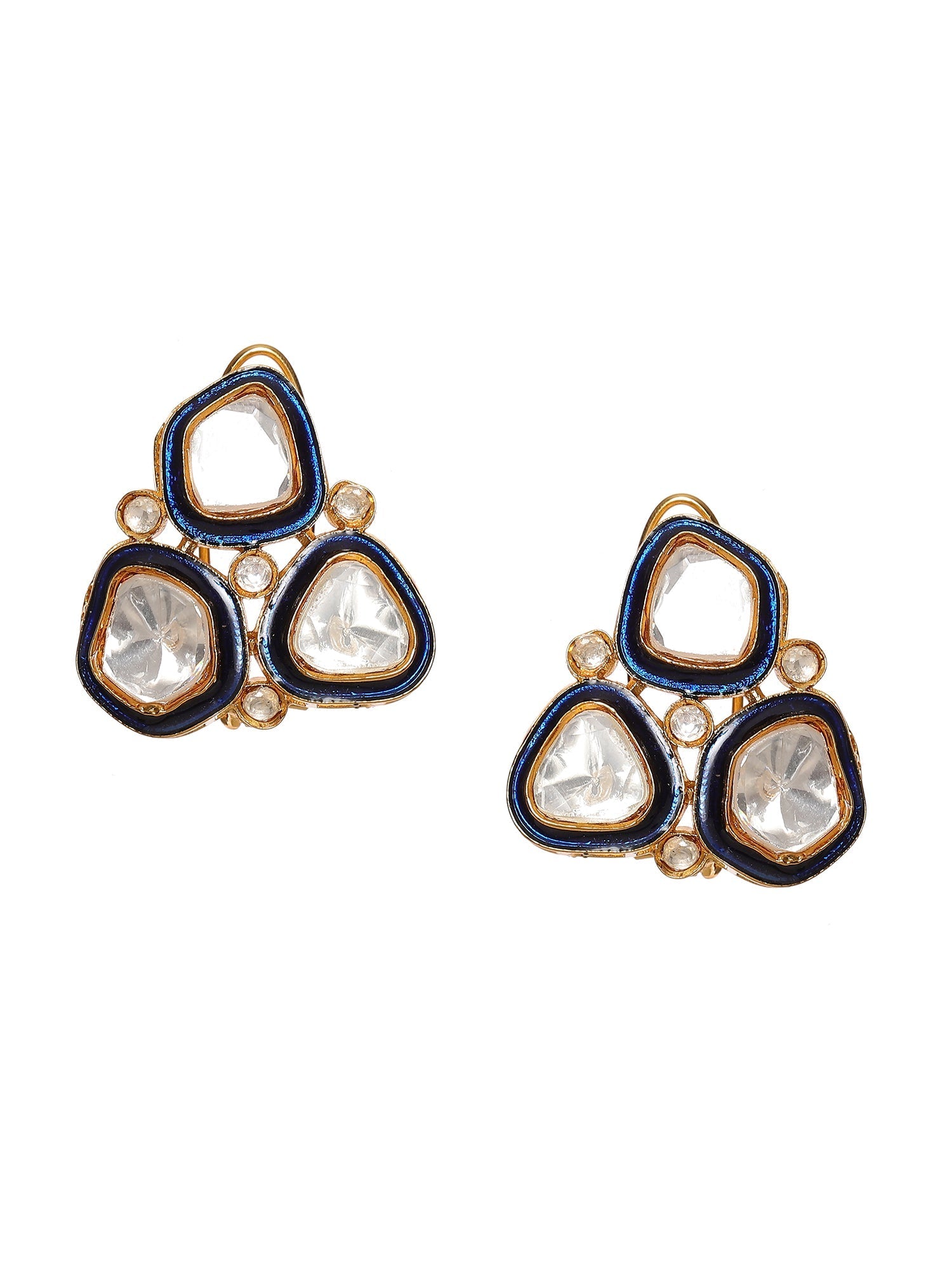 Three Stone Blue Meenakari Kundan Earrings - Ruby Raang Ruby Raang Studio