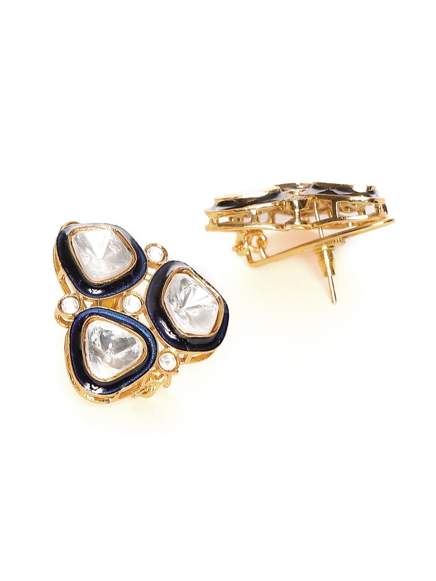 Three Stone Blue Meenakari Kundan Earrings - Ruby Raang Ruby Raang Studio