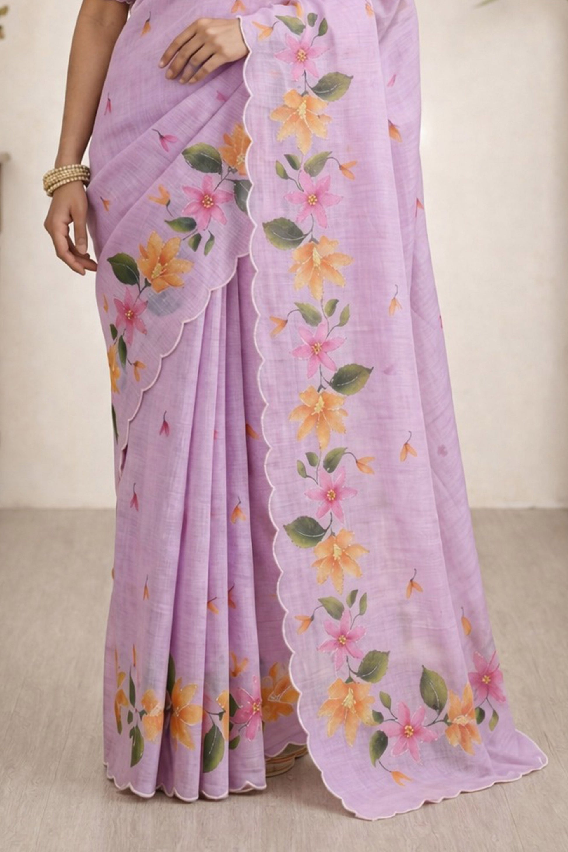 Sangam Prints Purple Cotton Print Woven Work Traditional Saree