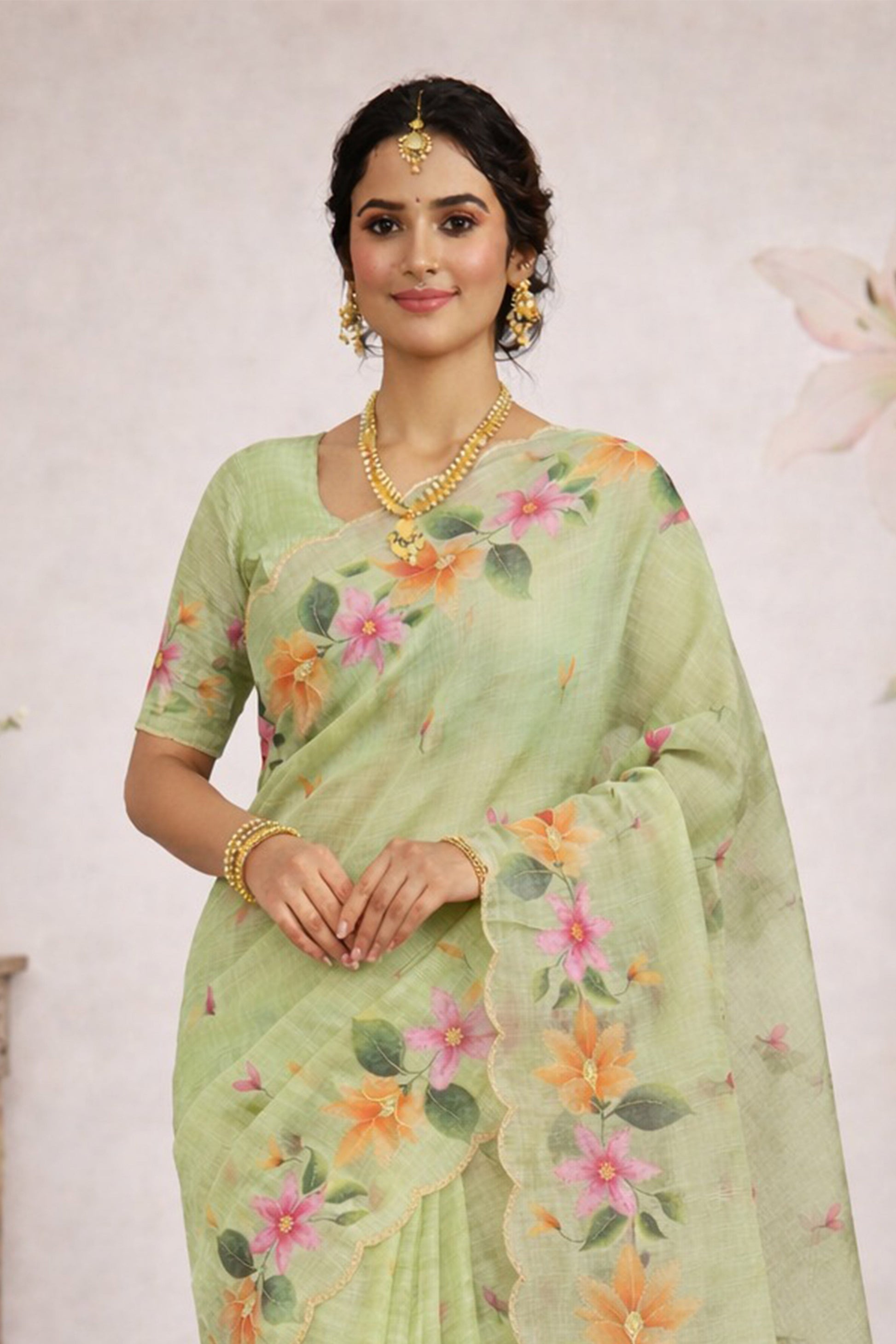 Sangam Prints Green Cotton Print Woven Work Traditional Saree