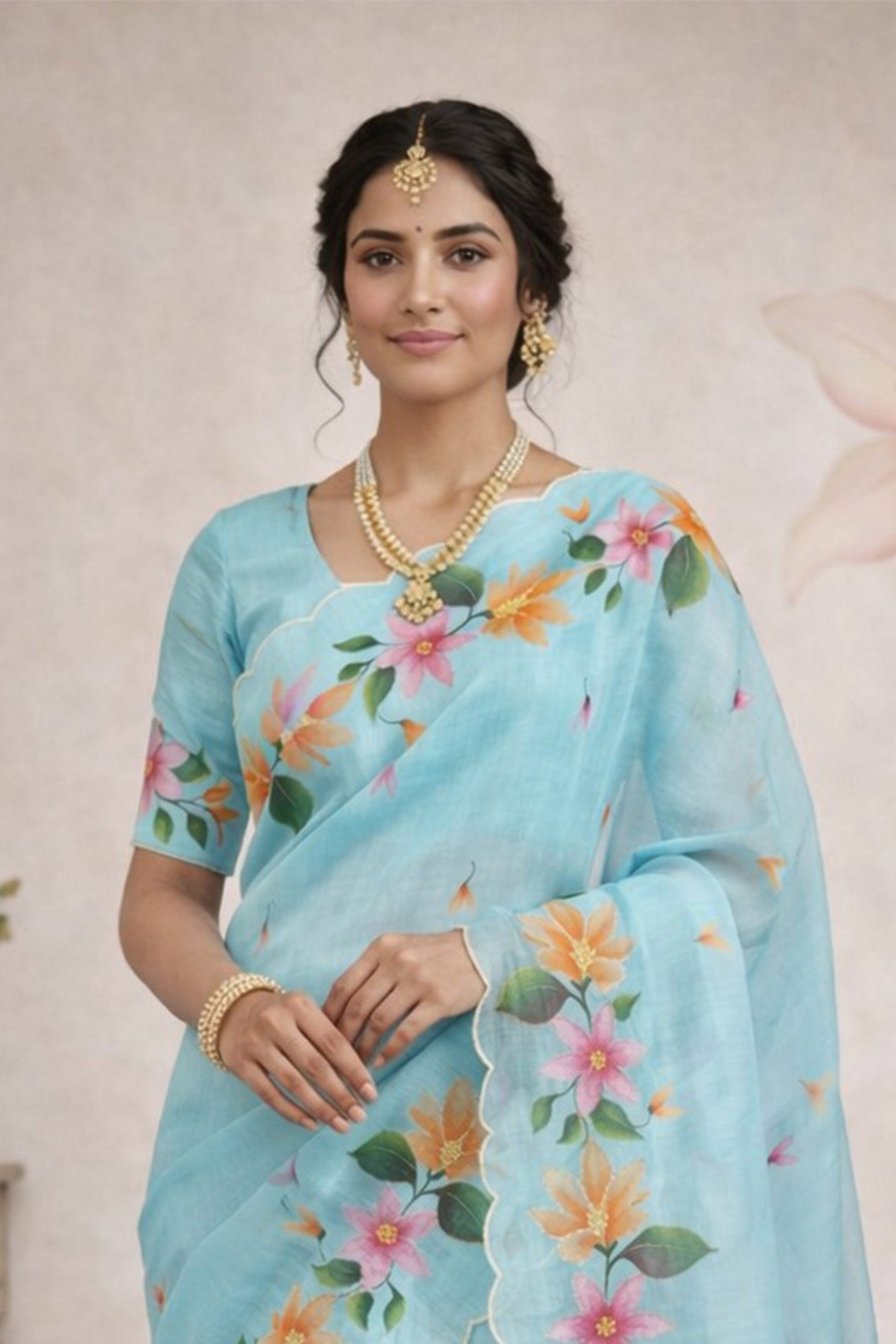 Sangam Prints Sky Blue Cotton Print Woven Work Traditional Saree