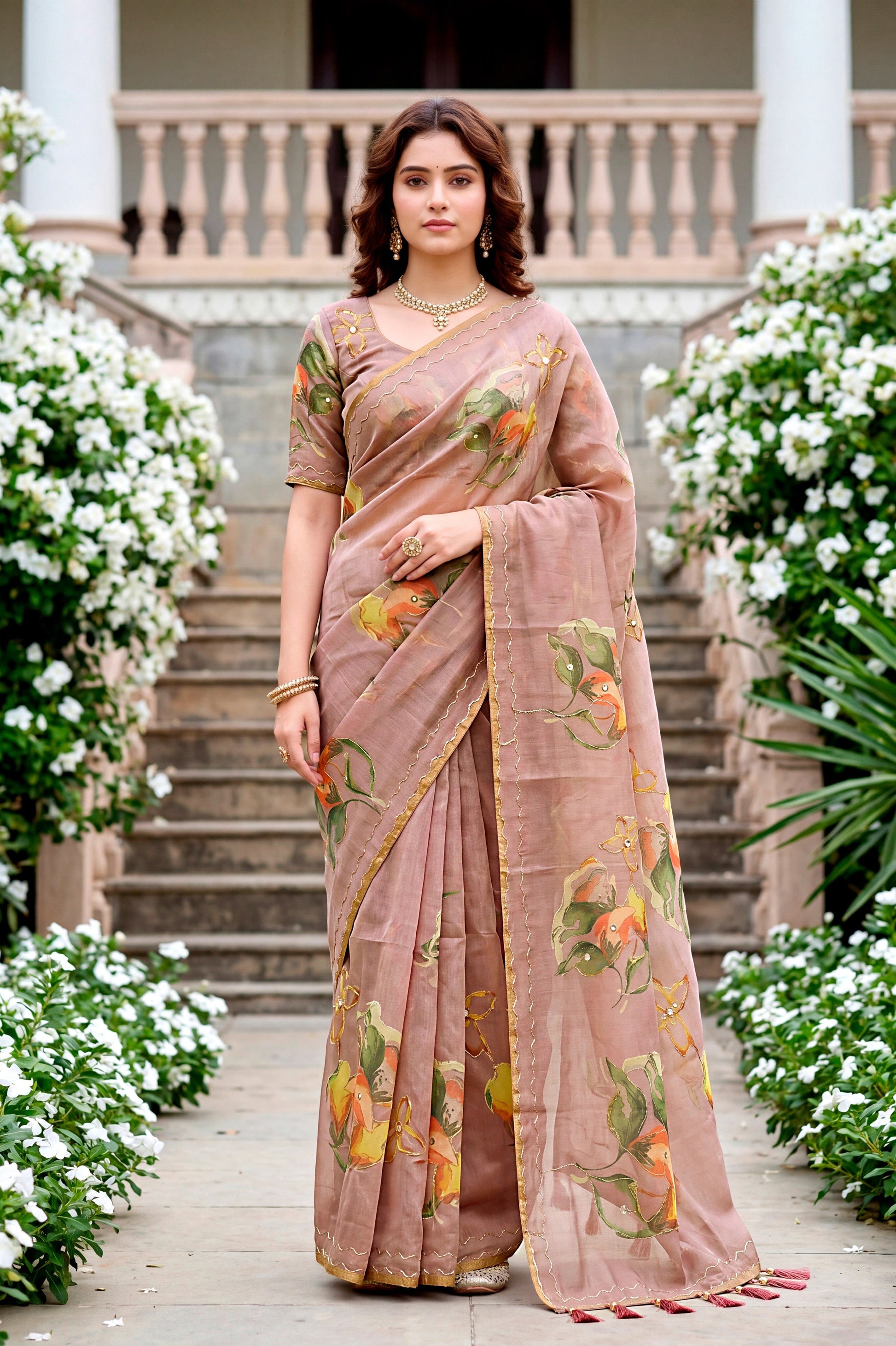 Sangam Prints Purple Cotton Print With Aari Work Woven Work Traditional Saree