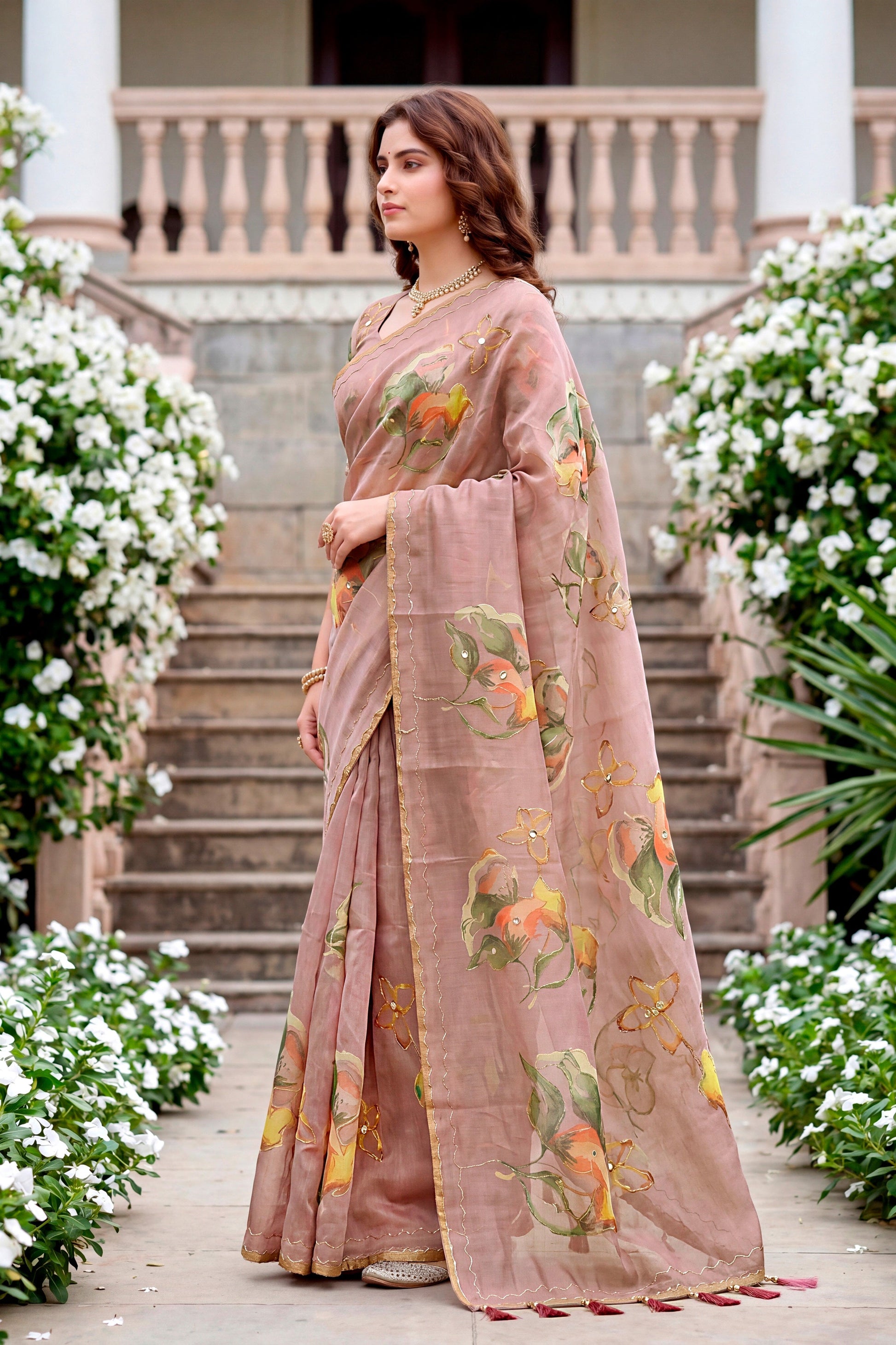 Sangam Prints Purple Cotton Print With Aari Work Woven Work Traditional Saree