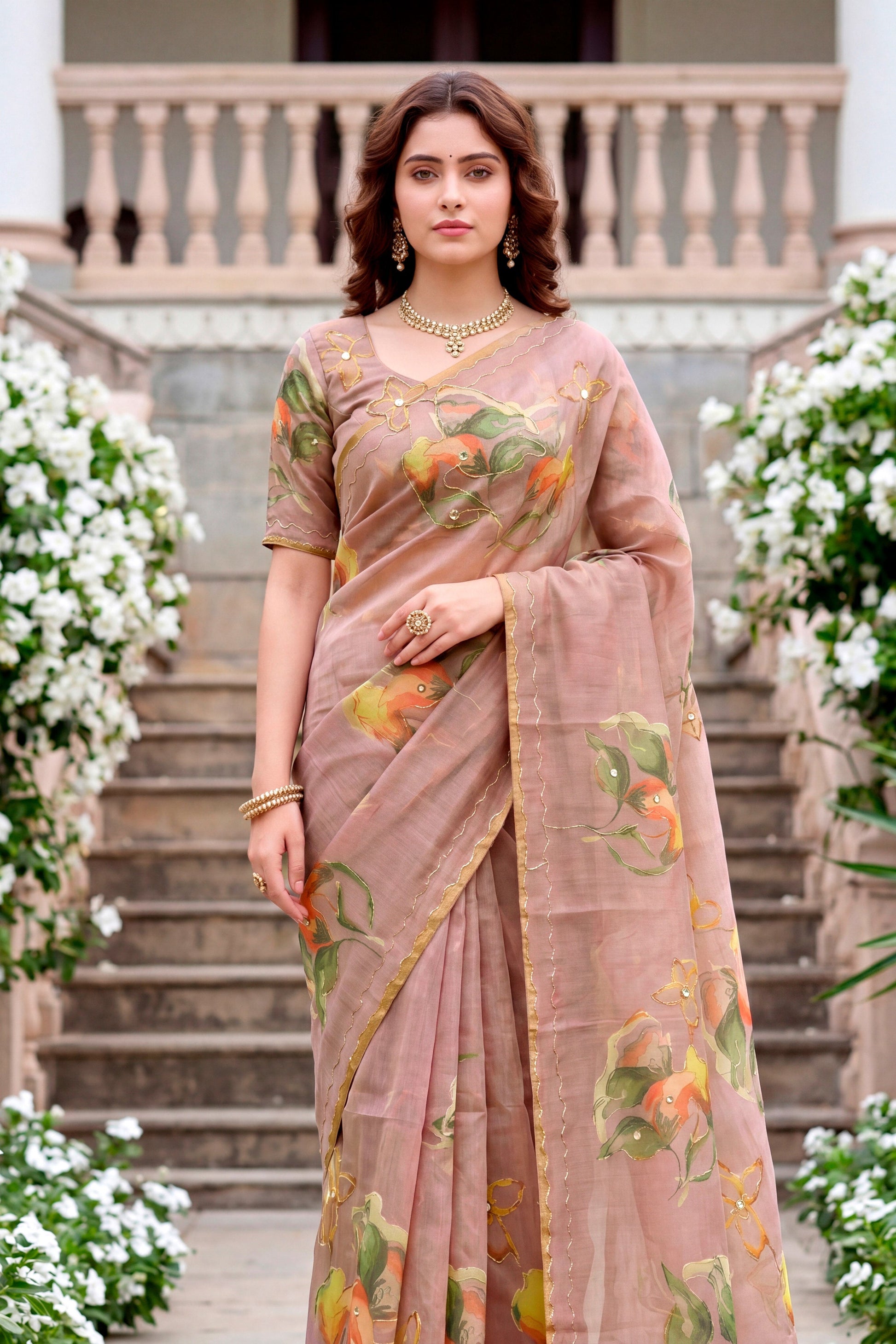 Sangam Prints Purple Cotton Print With Aari Work Woven Work Traditional Saree