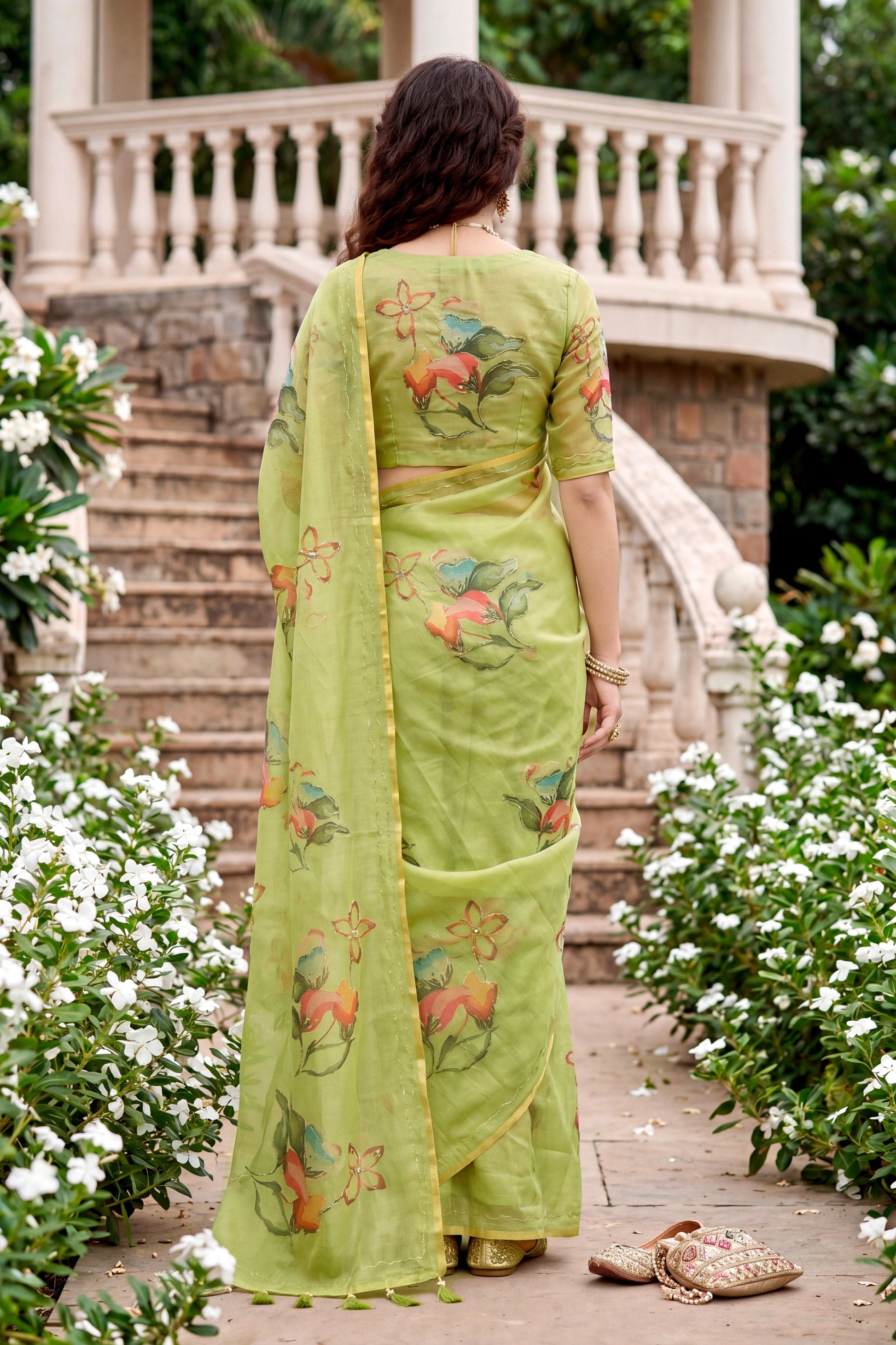 Sangam Prints Green Cotton Print With Aari Work Woven Work Traditional Saree