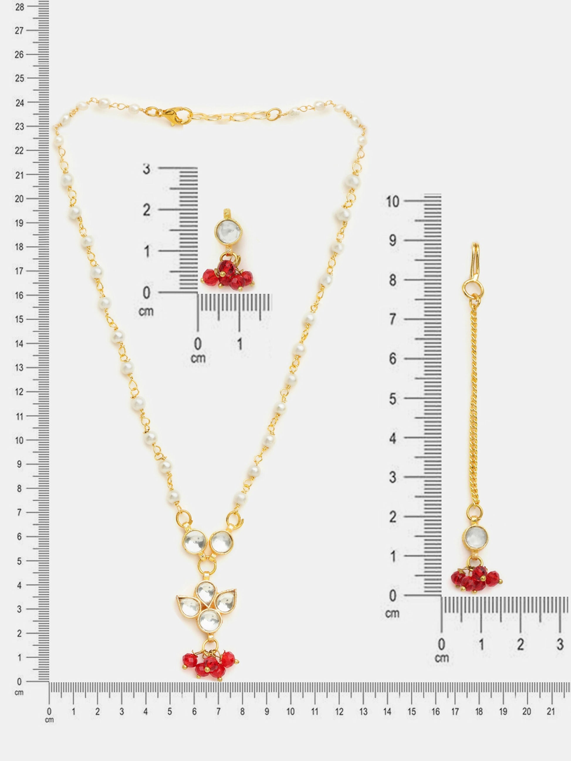 Ruby Raang Maang Tikka With Necklace And Earrings Set