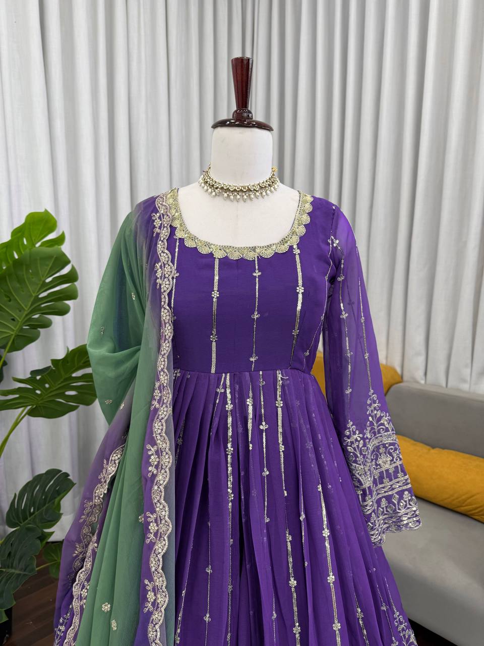 Prazu Fashion Blue Georgette Sequins Lehenga Style Wedding Suit