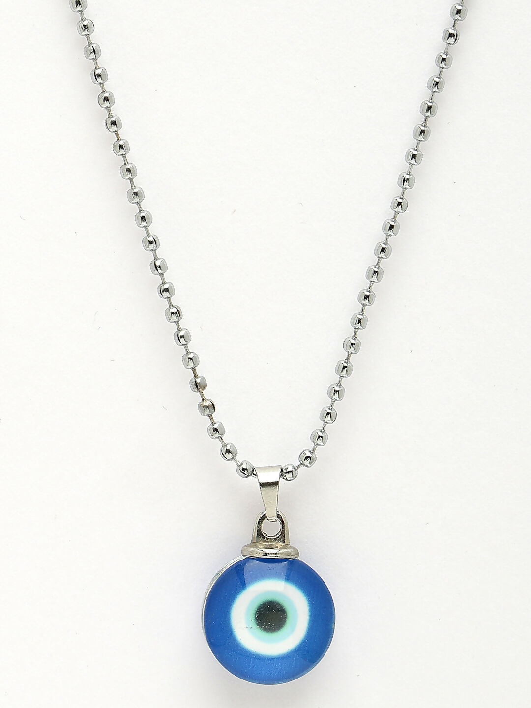 NVR Unisex Evil Eye Silver-Plated Stainless Steel Pendant with Chain 