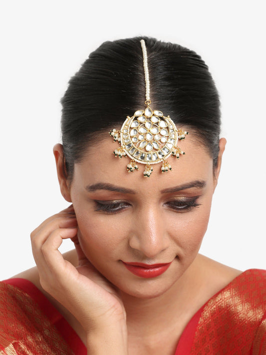 Gold Toned White Kundan Maang Tikka - Ruby Raang - Grab2buy