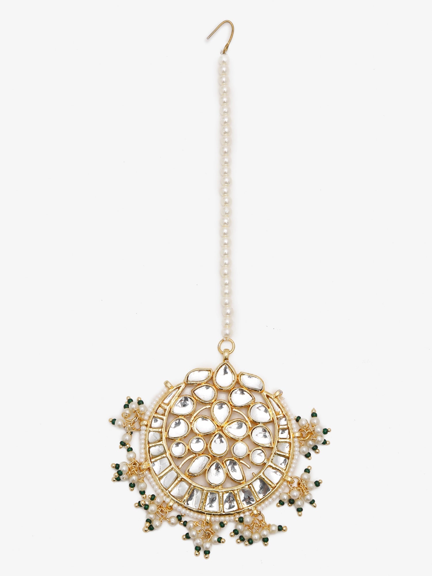 Gold Toned White Kundan Maang Tikka - Ruby Raang - Grab2buy