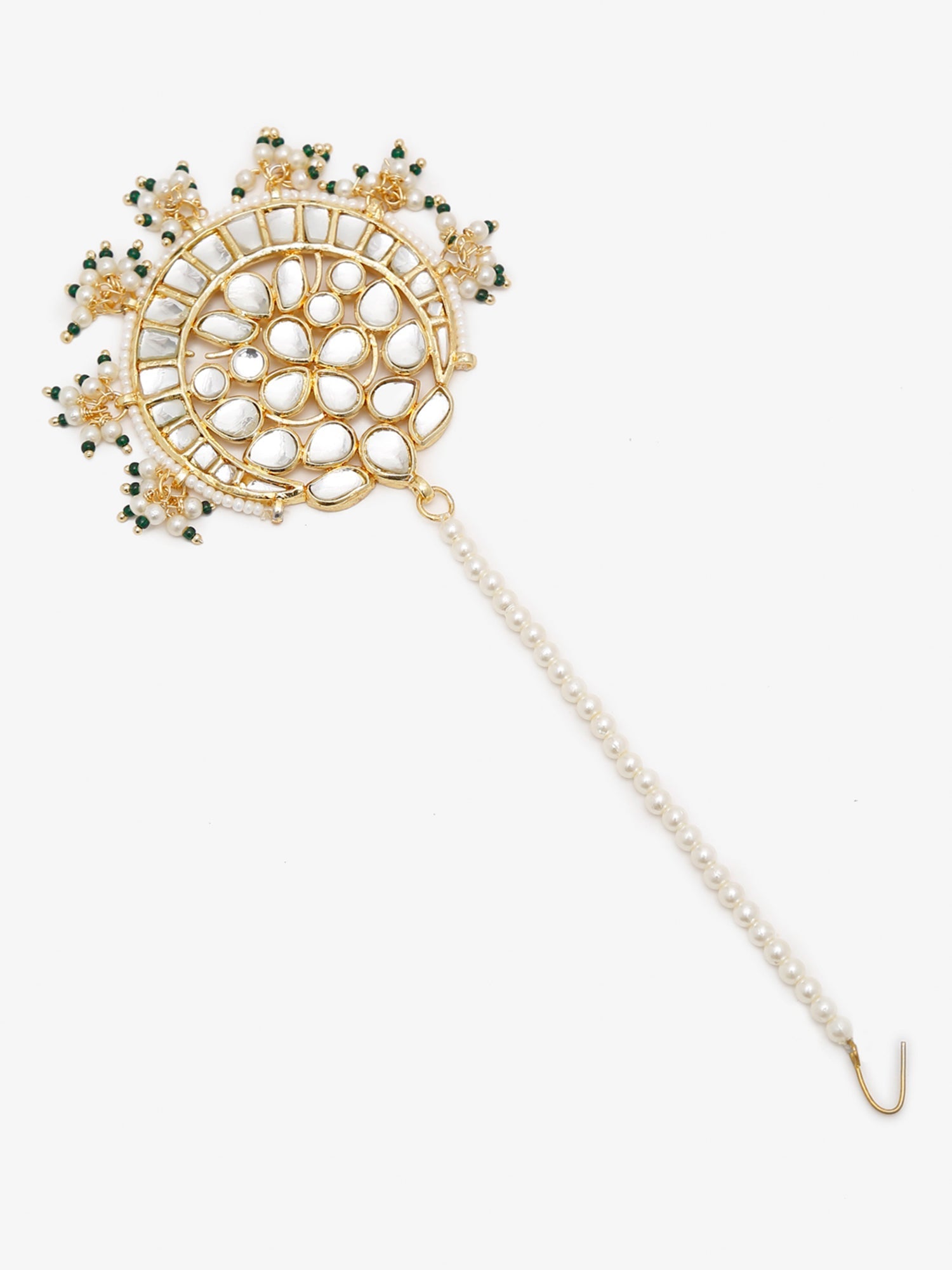Gold Toned White Kundan Maang Tikka - Ruby Raang - Grab2buy