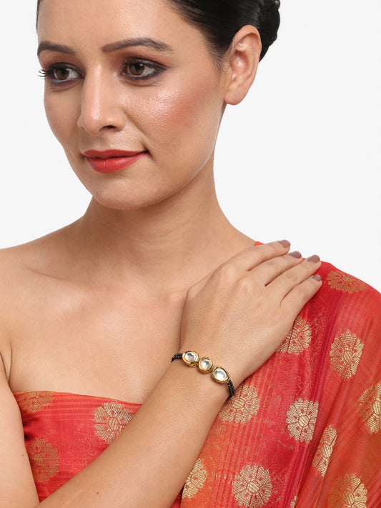 Women's Gold-Plated Black Beaded Kundan Mangalsutra Bracelet - Ruby Raang - Grab2buy