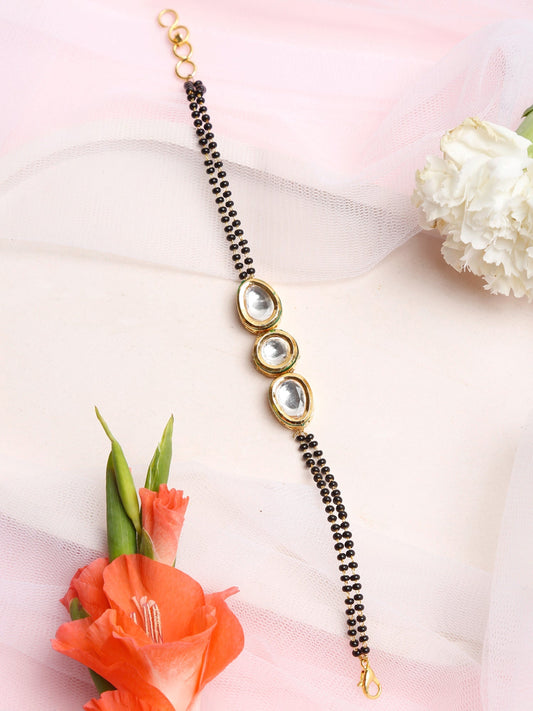 Women's Gold-Plated Black Beaded Kundan Mangalsutra Bracelet - Ruby Raang - Grab2buy