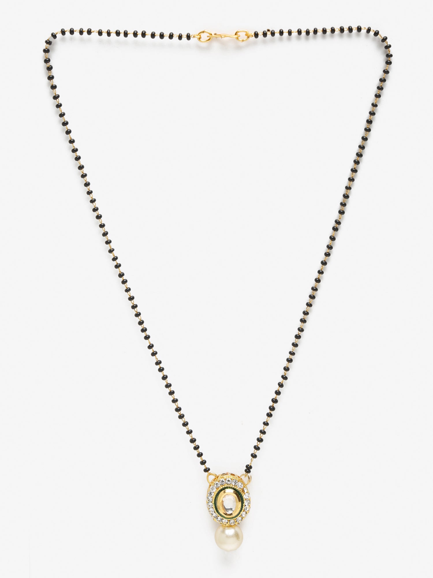 Gold-Plated Black Beaded White Kundan Studded Mangalsutra - Ruby Raang - Grab2buy